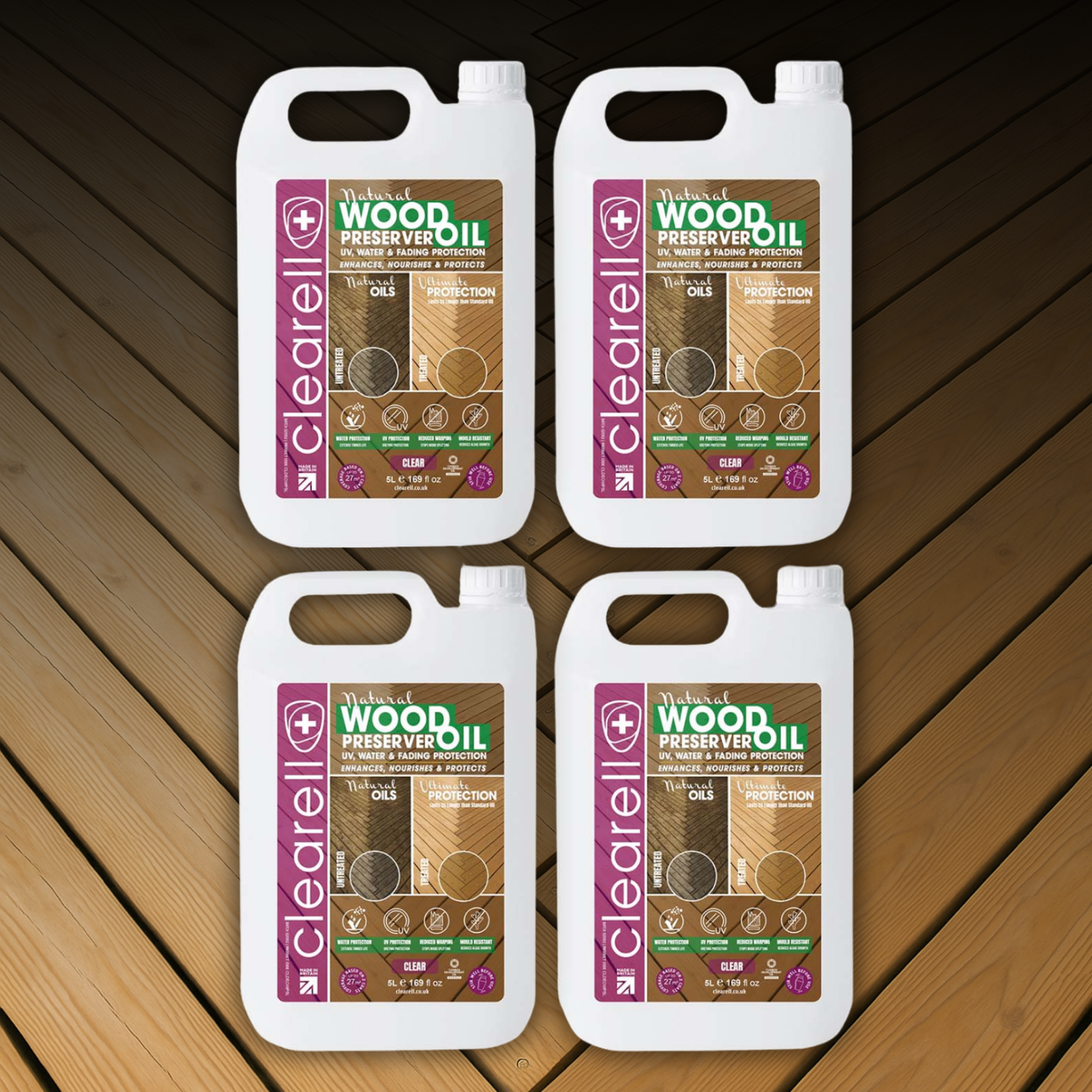 Clearell 5L - 100L | WOOD PRESERVER OIL | Clear – Water, UV, Mould Protection for All Outdoor Wood - Natural Oil Sealer & Preserver for All Cedar, Decking, Fences, Sheds & Furniture in litres