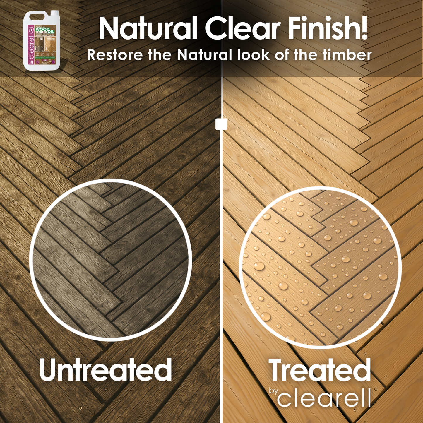 Clearell 5L - 100L | WOOD PRESERVER OIL | Clear – Water, UV, Mould Protection for All Outdoor Wood - Natural Oil Sealer & Preserver for All Cedar, Decking, Fences, Sheds & Furniture in litres
