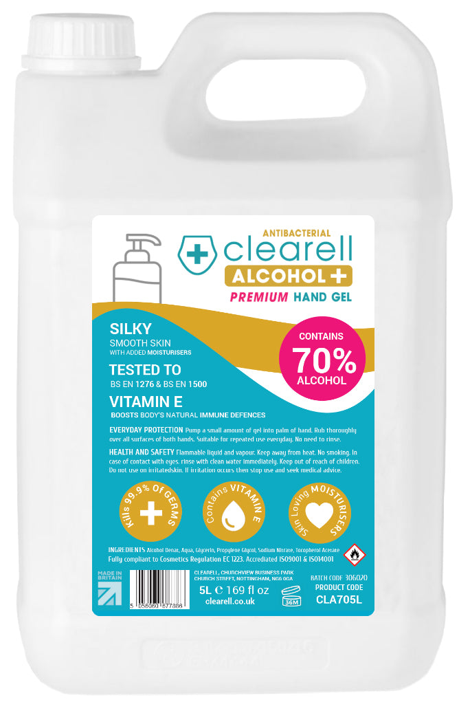 Clearell 5L | HAND SANITISER | 70% ALCOHOL Hand Sanitiser Moisturising GEL 5 Litres