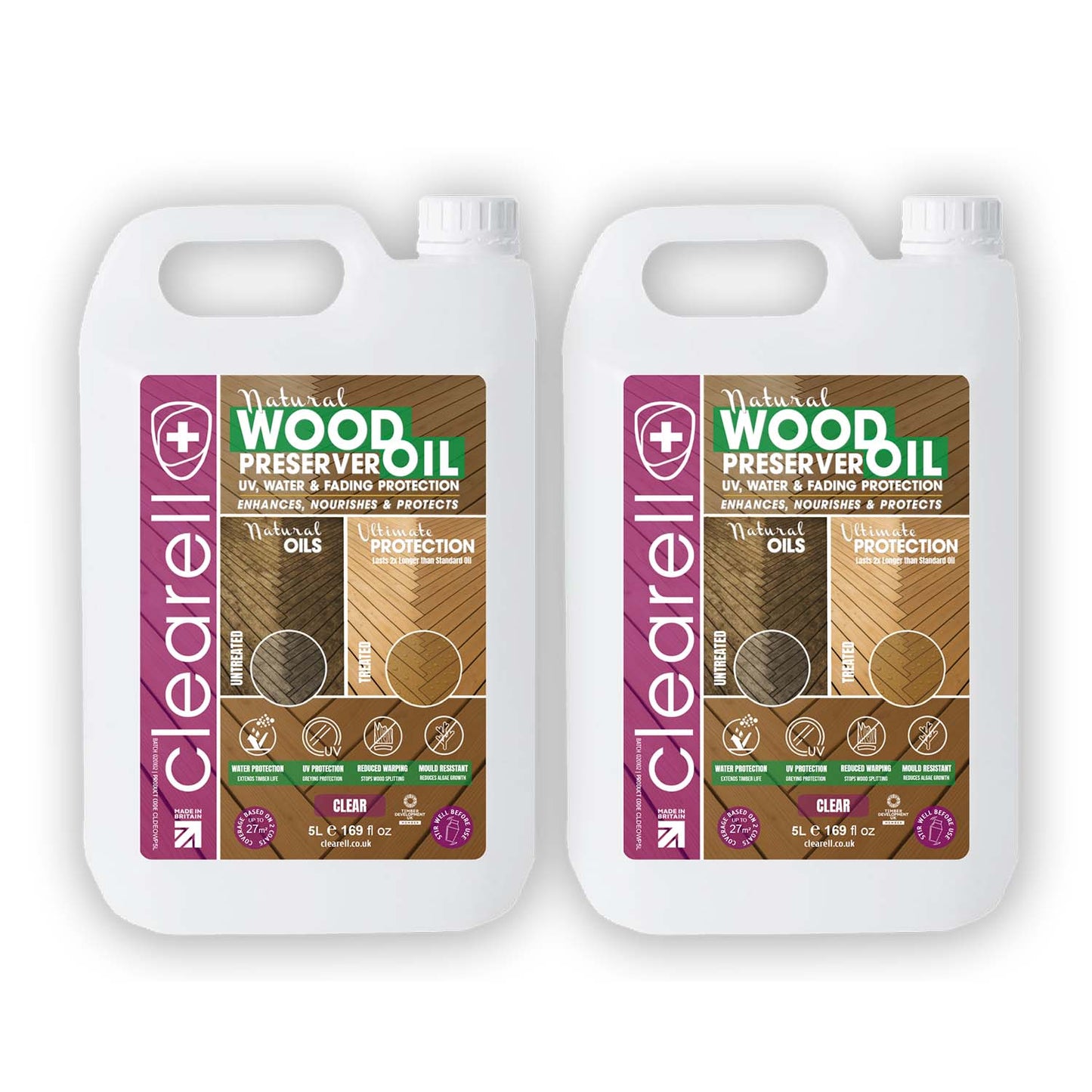 Clearell 5L - 100L | WOOD PRESERVER OIL | Clear – Water, UV, Mould Protection for All Outdoor Wood - Natural Oil Sealer & Preserver for All Cedar, Decking, Fences, Sheds & Furniture in litres