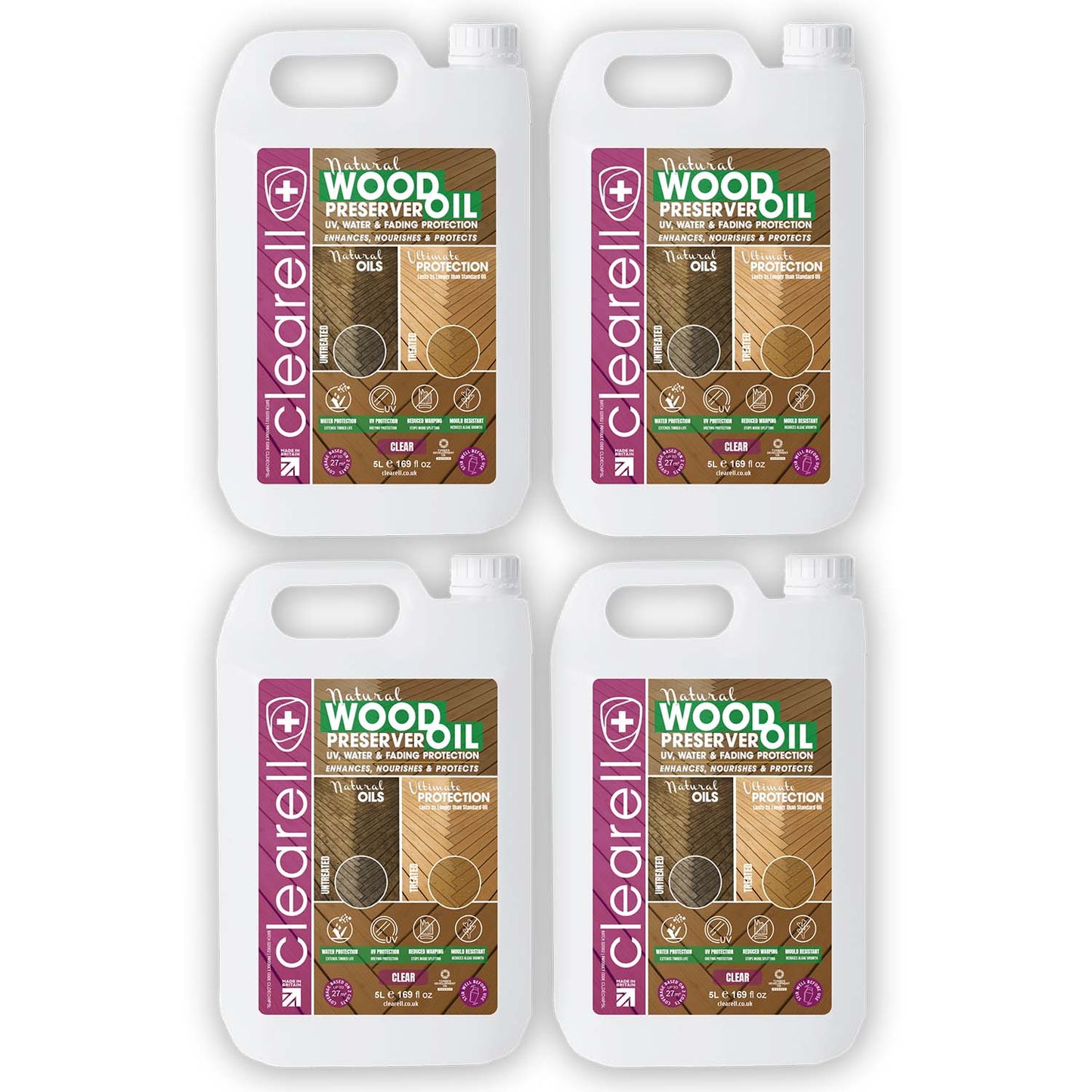 Clearell 5L - 100L | WOOD PRESERVER OIL | Clear – Water, UV, Mould Protection for All Outdoor Wood - Natural Oil Sealer & Preserver for All Cedar, Decking, Fences, Sheds & Furniture in litres
