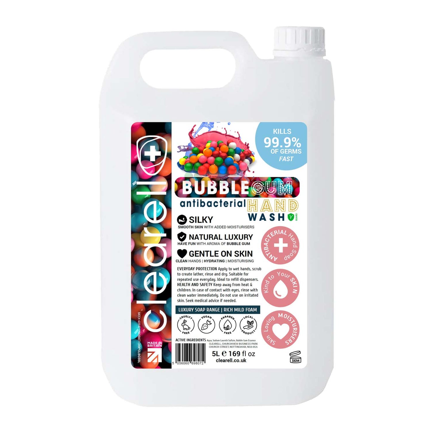 Clearell 5L | BUBBLE GUM | Luxury 99.9% Hydrating Hand Soap Liquid Wash 5 Litre