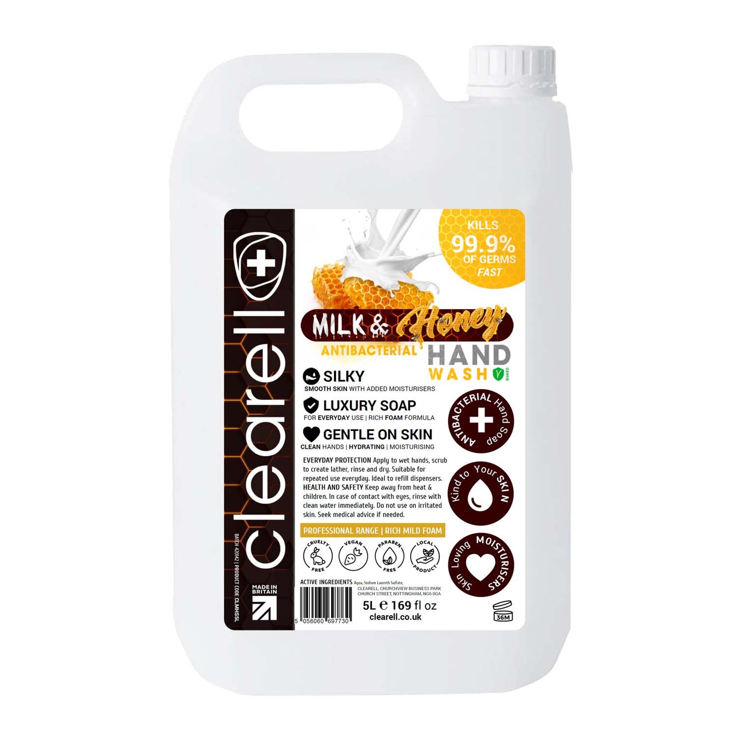 Clearell 5L | MILK & HONEY | Luxury Hydrating Hand Soap Liquid Wash 5 Litres