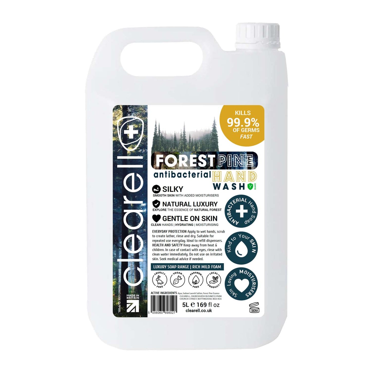 Clearell 5L | FOREST PINE | Luxury Hand Soap 99.9% Hydrating Liquid Wash 5 Litre