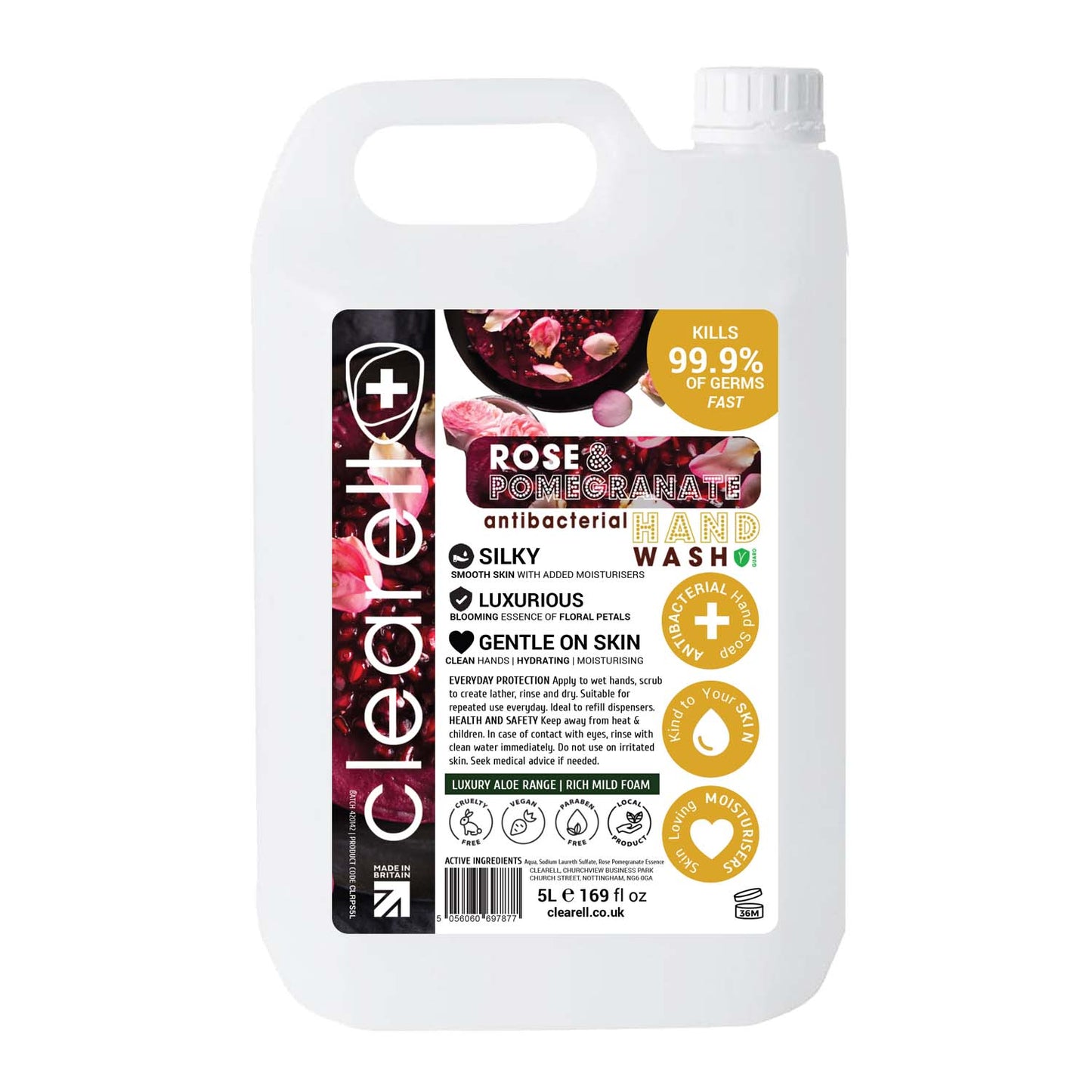 Clearell 5L | ROSE & POMEGRANATE | Luxury Hand Soap Liquid Wash Hydrates 5 Litre