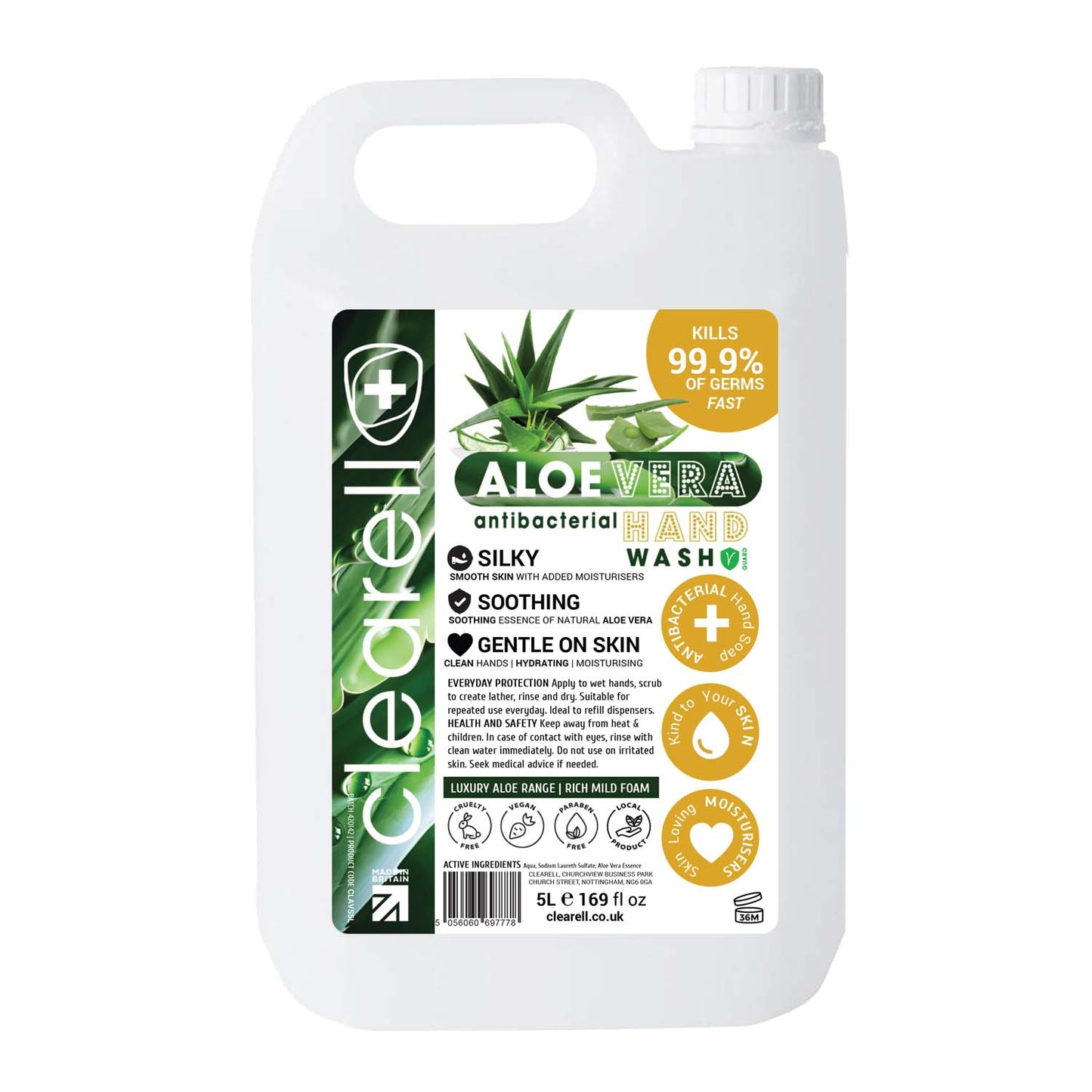 Clearell 5L | ALOE VERA | Luxury Soothing Hand Soap Liquid Wash Refill 5 Litres