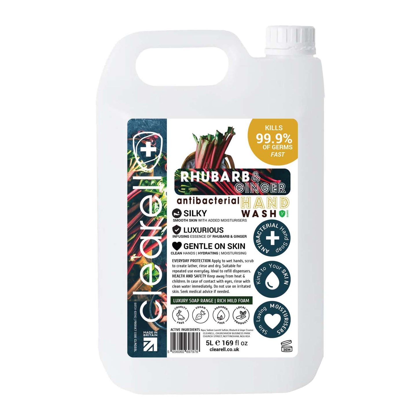 Clearell 5L | RHUBARB & GINGER | Luxury Hand Soap Liquid Wash Hydrates Refill 5 Litre