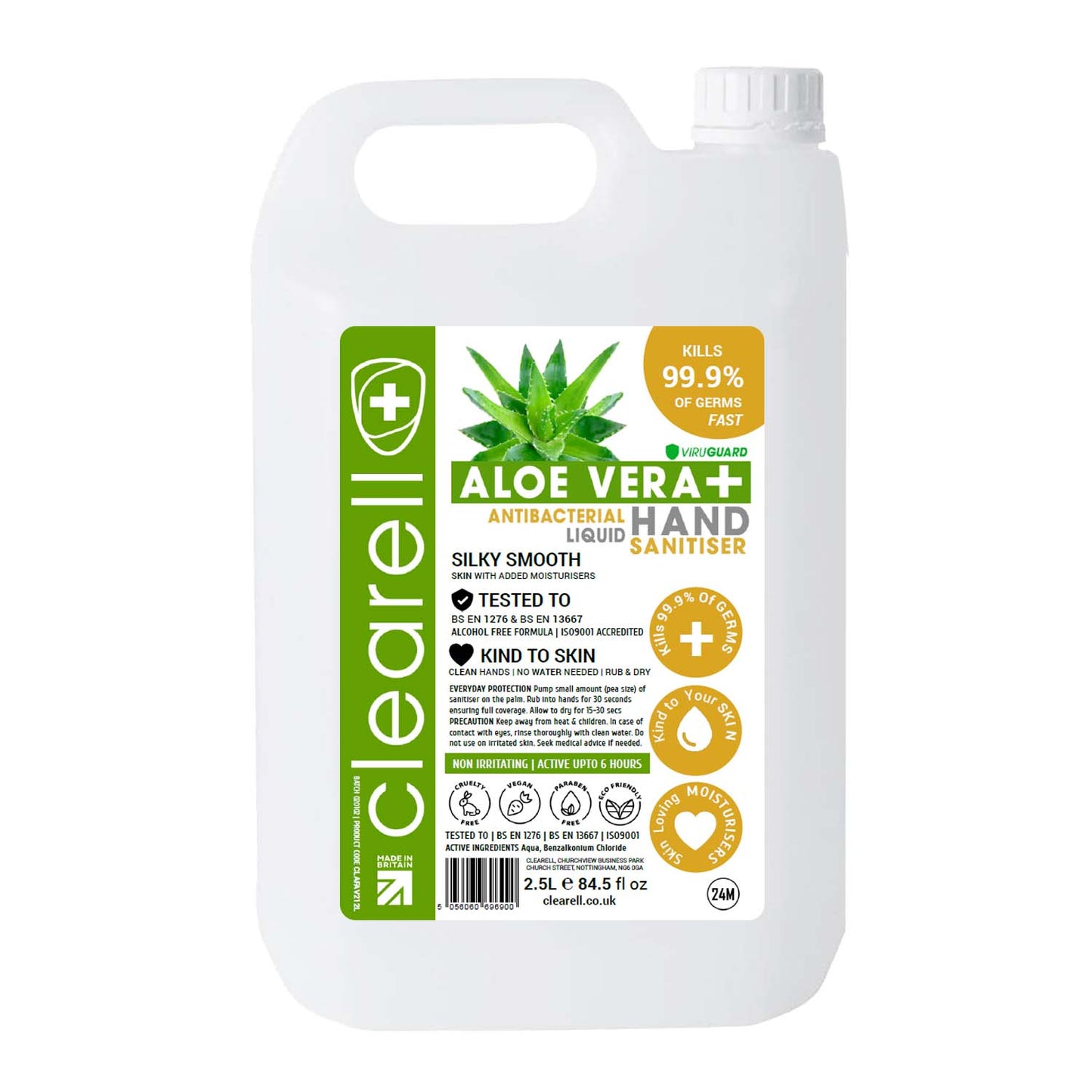 Clearell 5L | HAND SANITISER | ALOE VERA | Kills 99.9% Alcohol Free LIQUID 5 Litres