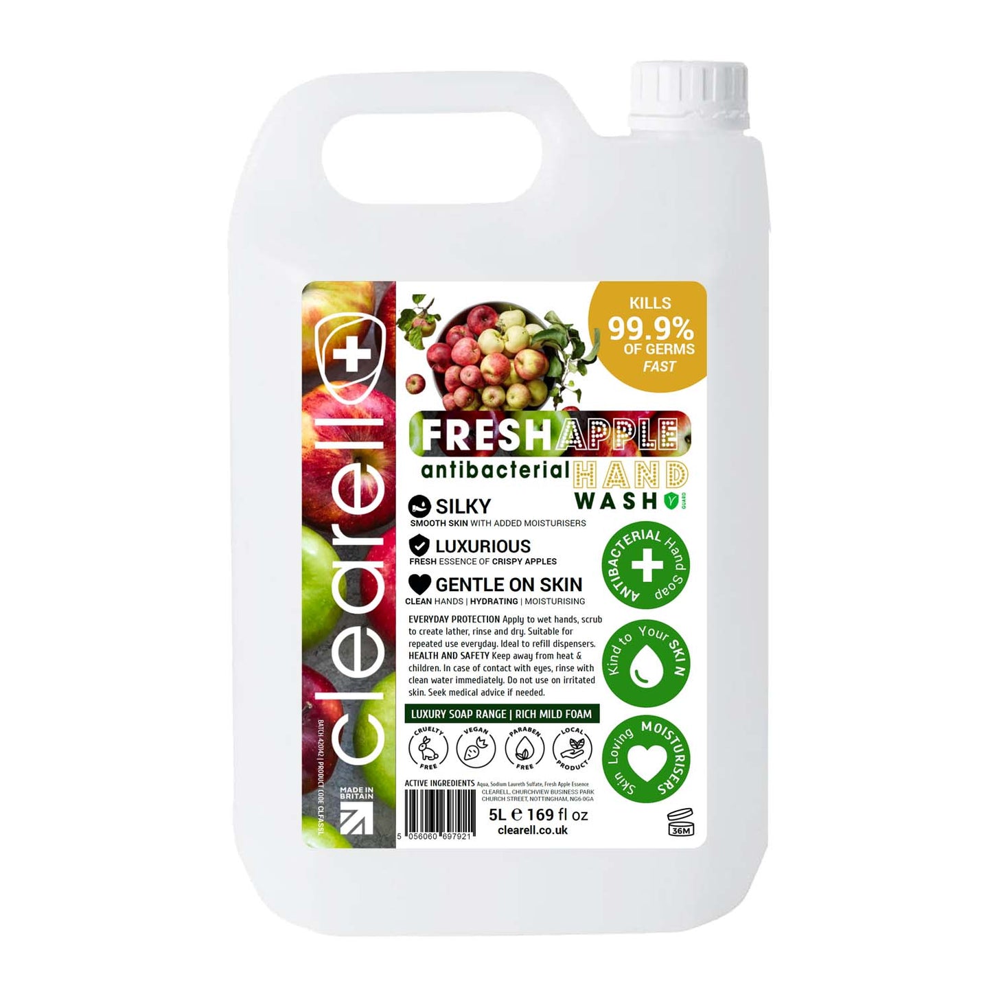 Clearell 5L | FRESH APPLE | Luxury Hand Soap Liquid Wash Hydrates Refill 5 Litre