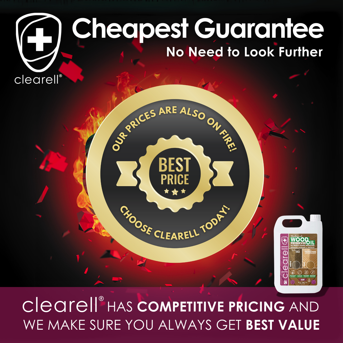 Clearell 5L - 100L | WOOD PRESERVER OIL | Clear – Water, UV, Mould Protection for All Outdoor Wood - Natural Oil Sealer & Preserver for All Cedar, Decking, Fences, Sheds & Furniture in litres