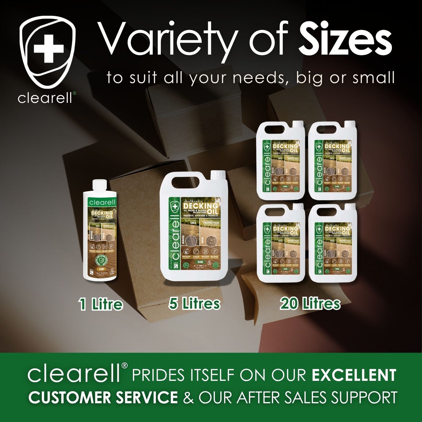 Clearell 5L - 100L | DECKING OIL | Nourishes & UV Protects Outdoor Wood -  Mould Protection, Water Protection Sealer & Preserver Suitable for All Decking, Fences, Sheds & Furniture - Softwood & Hardwood in Litres
