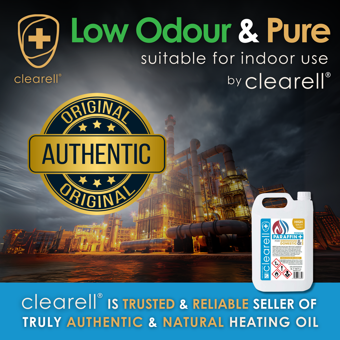 Clearell 4L to 200L | PARAFFIN Premium Class 1 | C1 Clean Burning Indoor Heater Lamp Oil in Litres | BS2869C1