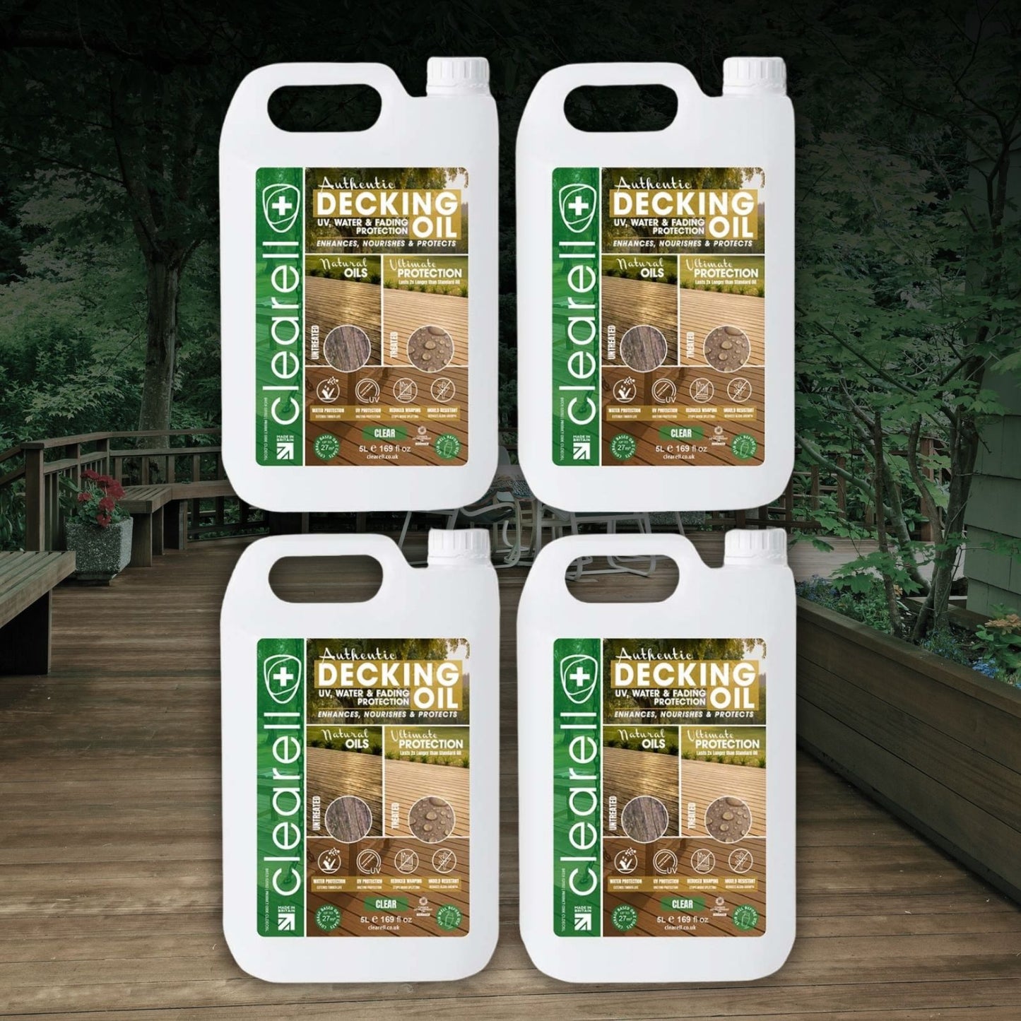 Clearell 5L - 100L | DECKING OIL | Nourishes & UV Protects Outdoor Wood -  Mould Protection, Water Protection Sealer & Preserver Suitable for All Decking, Fences, Sheds & Furniture - Softwood & Hardwood in Litres