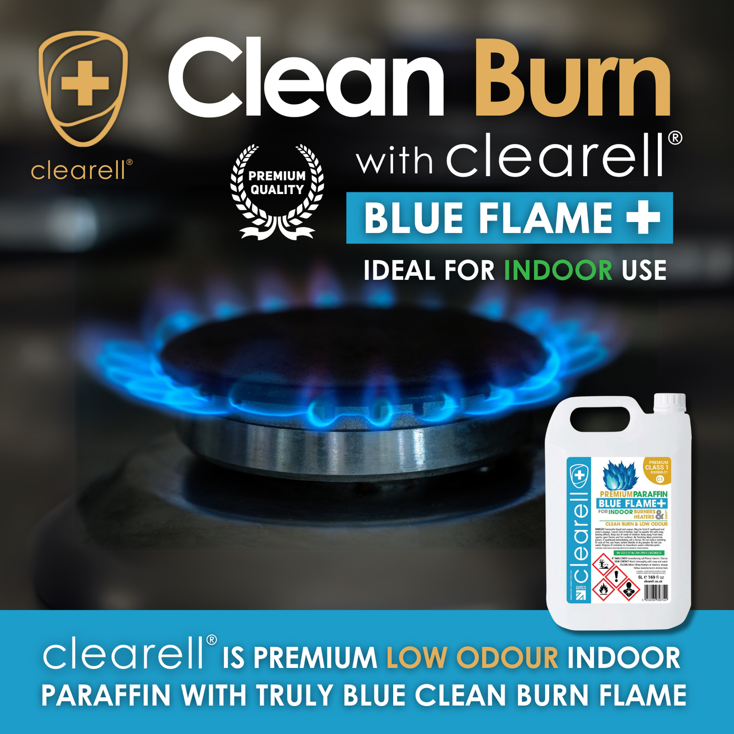 Clearell 4L to 200L | BLUE FLAME Premium Class 1 | True Blue Indoor Heater Lamp Oil in Litres | BS2869C1