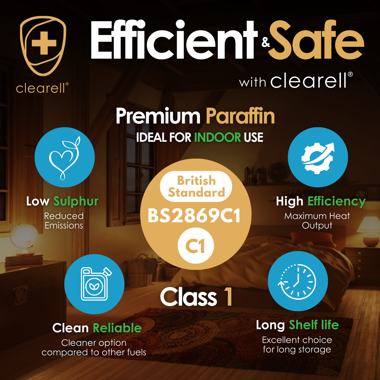 Clearell 4L to 200L | BLUE FLAME Premium Class 1 | True Blue Indoor Heater Lamp Oil in Litres | BS2869C1