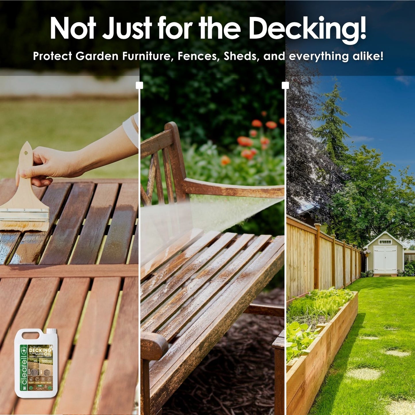 Clearell 5L - 100L | DECKING OIL | Nourishes & UV Protects Outdoor Wood -  Mould Protection, Water Protection Sealer & Preserver Suitable for All Decking, Fences, Sheds & Furniture - Softwood & Hardwood in Litres