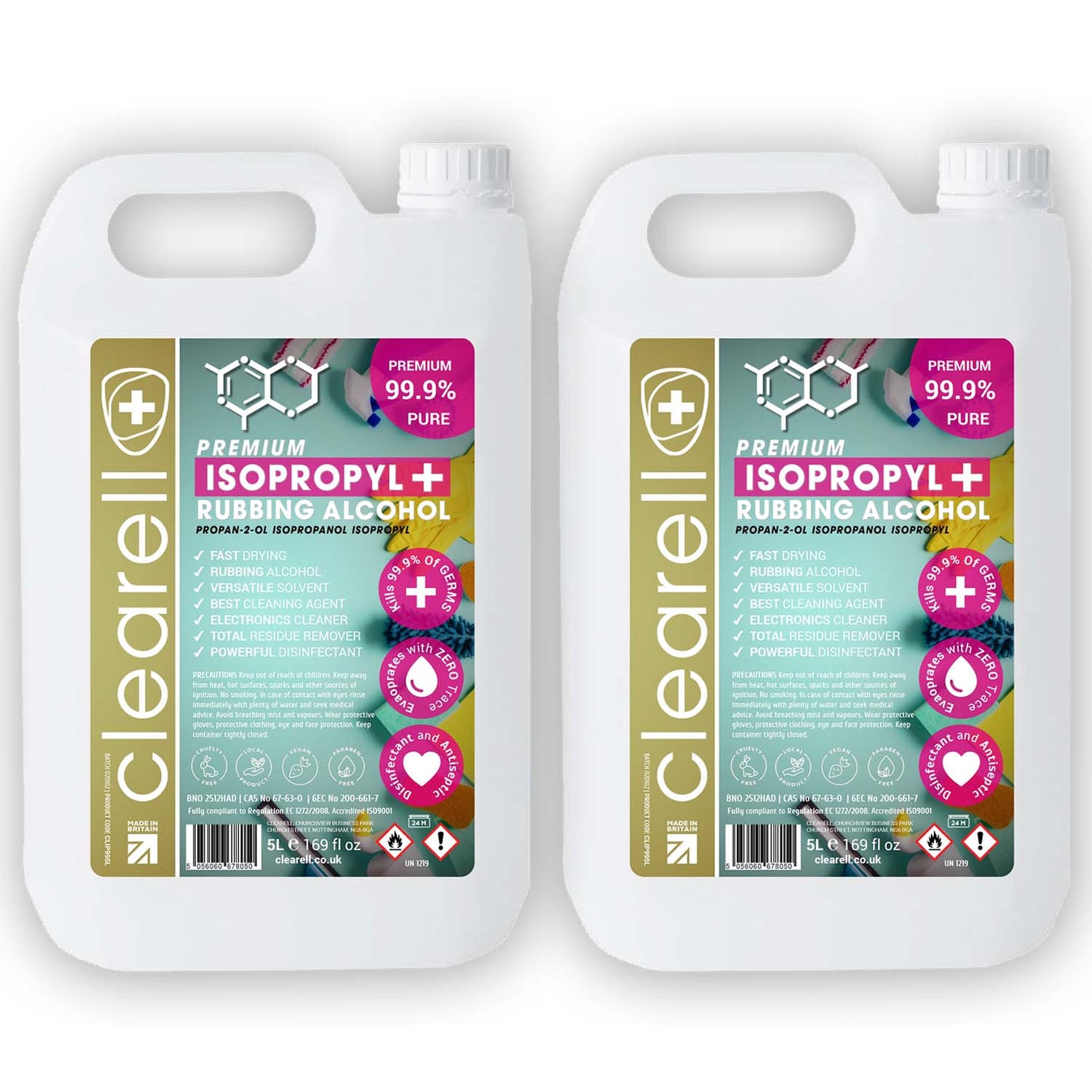 Clearell 5L -100L | RUBBING ALCOHOL | 99.9% 99.9% IPA Isopropyl Disinfectant Isopropanol | In Litres