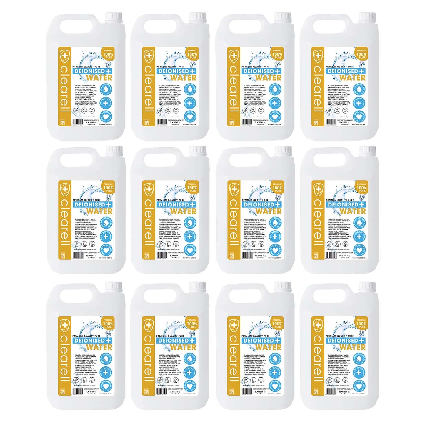 Clearell 5L - 100L | DEIONISED Water | Premium 100% UltraPure Water | For Steam Anti Limescale Irons Battery | In Litres