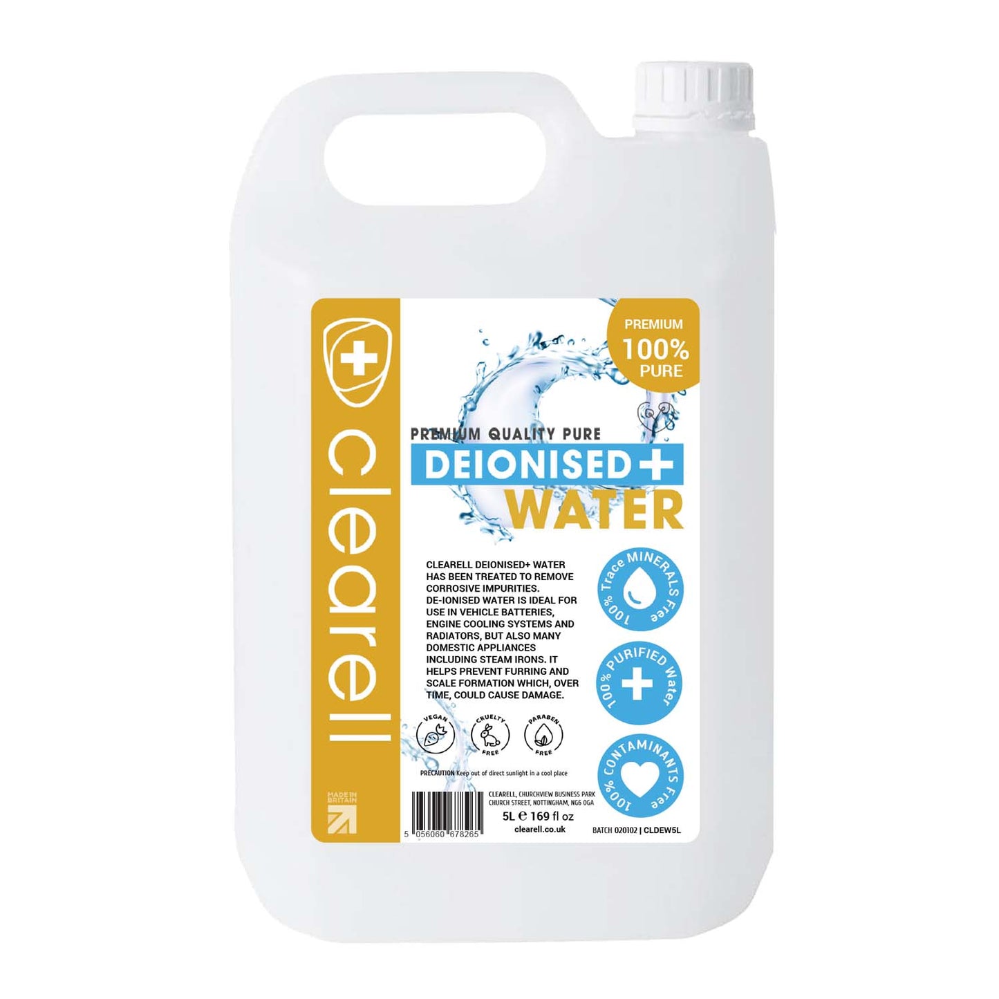 Clearell 5L - 100L | DEIONISED Water | Premium 100% UltraPure Water | For Steam Anti Limescale Irons Battery | In Litres