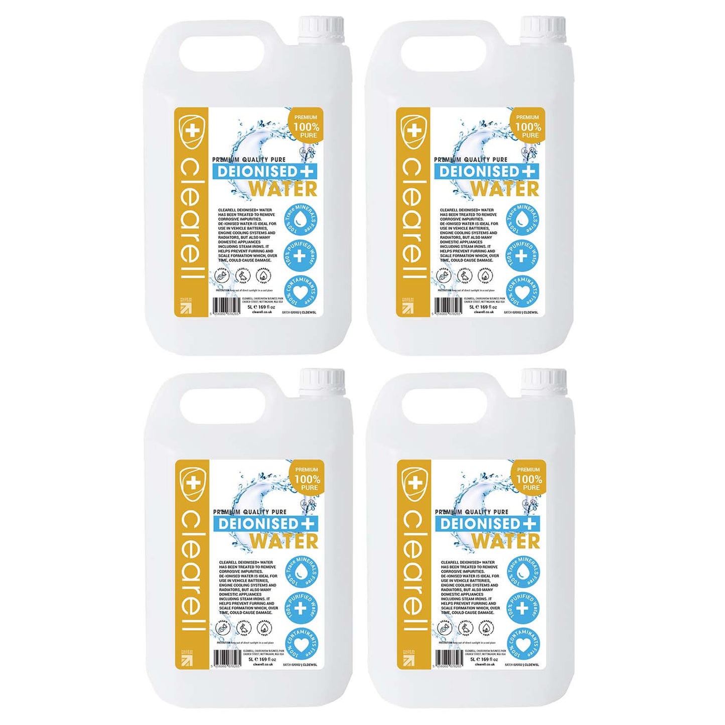 Clearell 5L - 100L | DEIONISED Water | Premium 100% UltraPure Water | For Steam Anti Limescale Irons Battery | In Litres