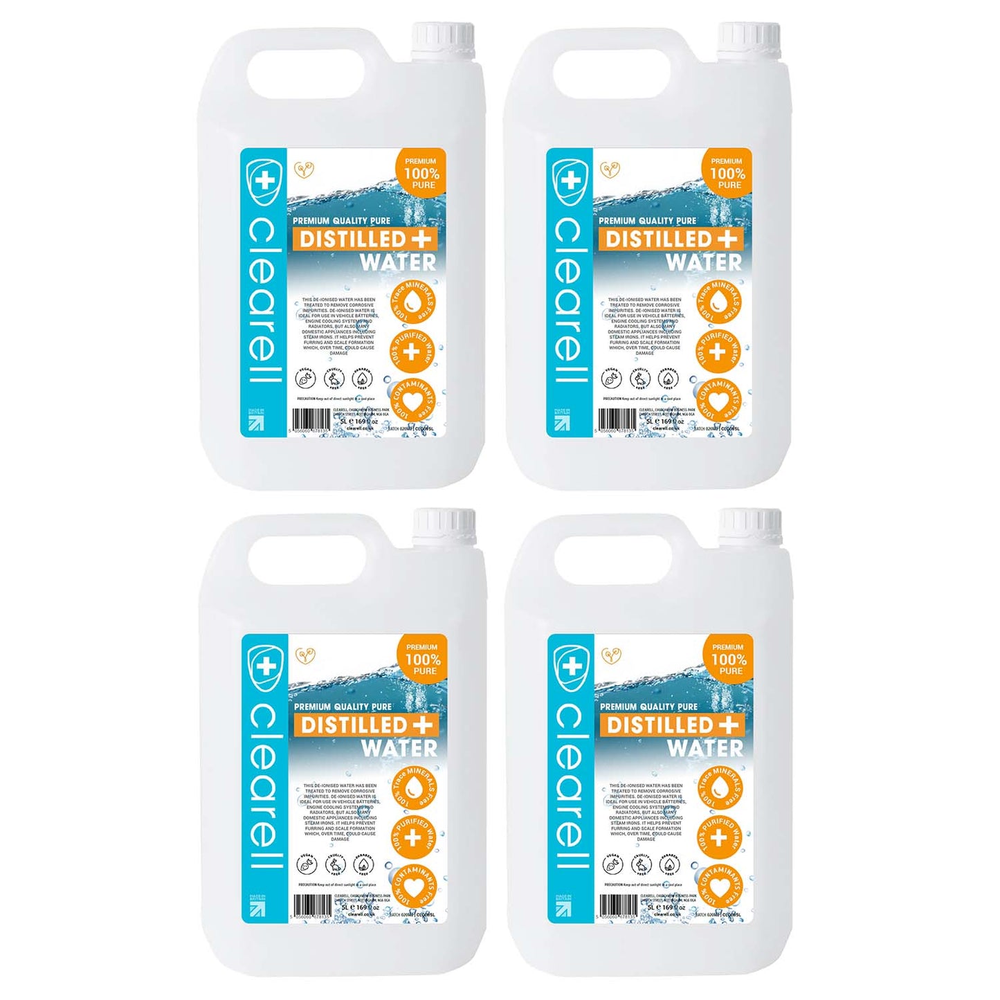 Clearell 5L - 100L | DEMINERALISED Water | Premium 100% UltraPure Water | Reduces Limescale Steam Irons | In Litres