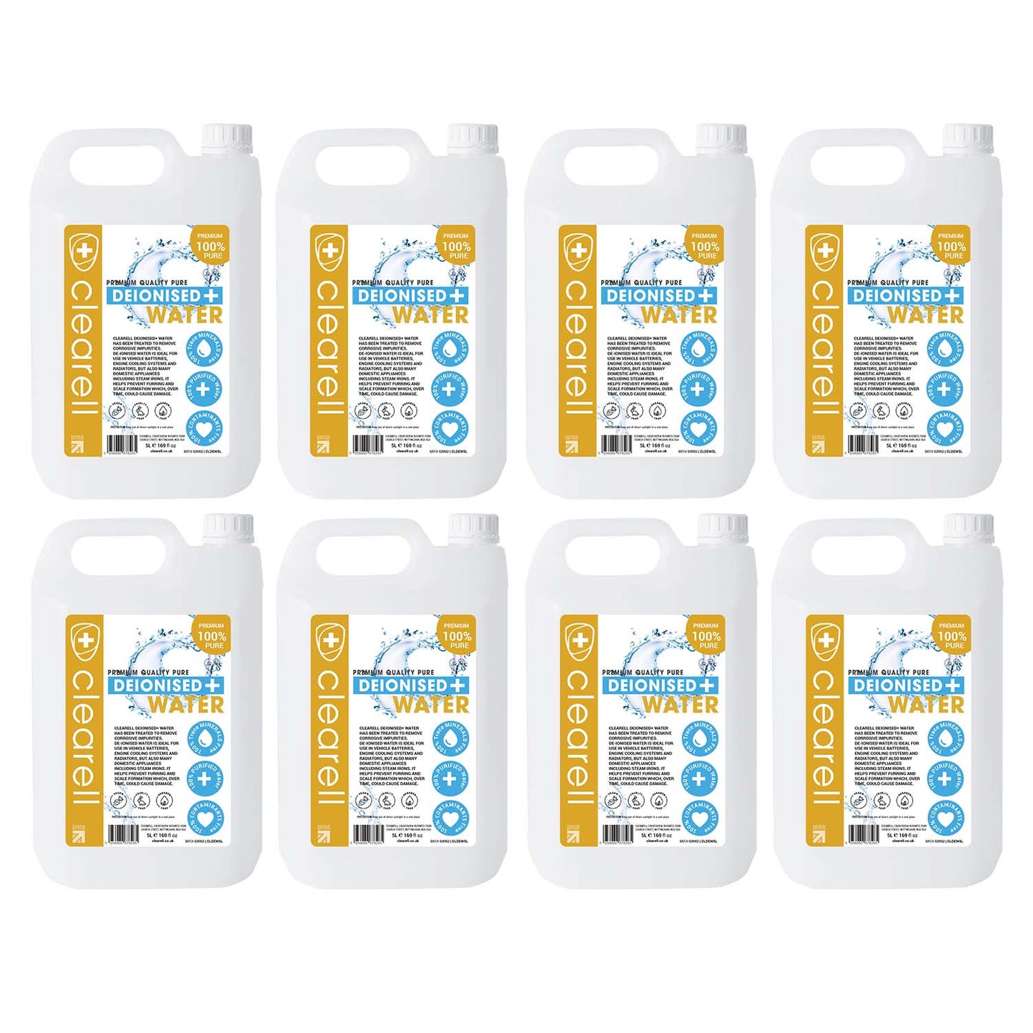 Clearell 5L - 100L | DEIONISED Water | Premium 100% UltraPure Water | For Steam Anti Limescale Irons Battery | In Litres