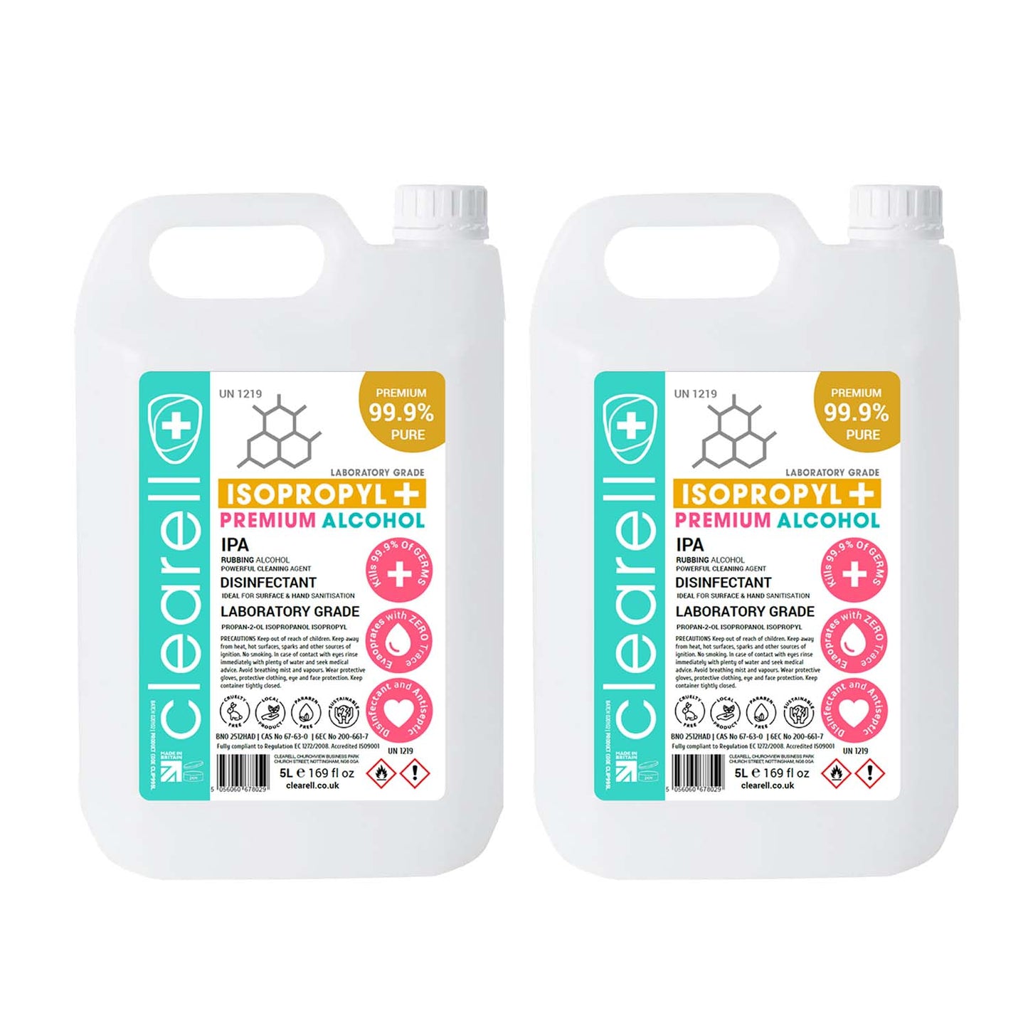 Clearell 5L -100L | IPA ISOPROPYL | 99.9% Lab Grade Isopropanol Rubbing Alcohol | In Litres