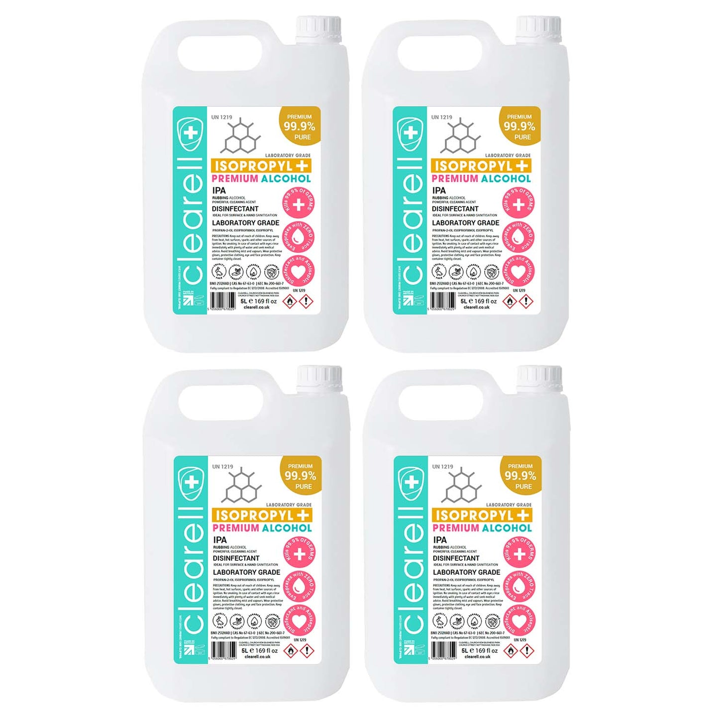 Clearell 5L -100L | IPA ISOPROPYL | 99.9% Lab Grade Isopropanol Rubbing Alcohol | In Litres