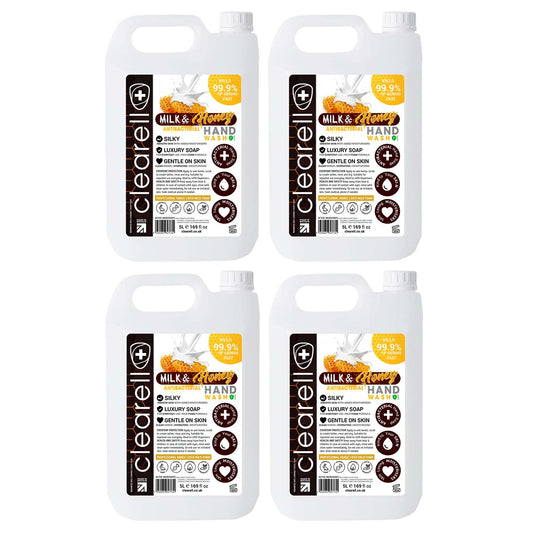 Clearell 20L | MILK & HONEY | 4 x 5L Pack | Luxury Hand Soap Liquid Wash 20 Litre