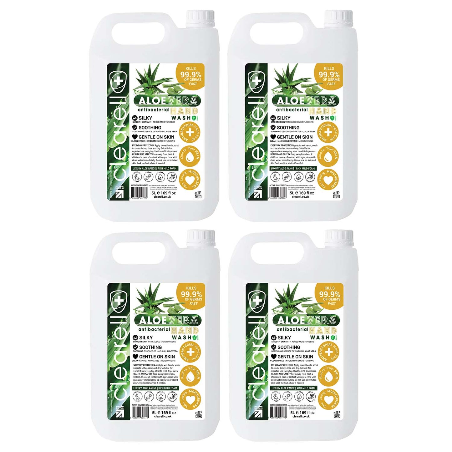 Clearell 20L | ALOE VERA | 4 x 5L Pack | Luxury Hand Soap Liquid Wash 20 Litres