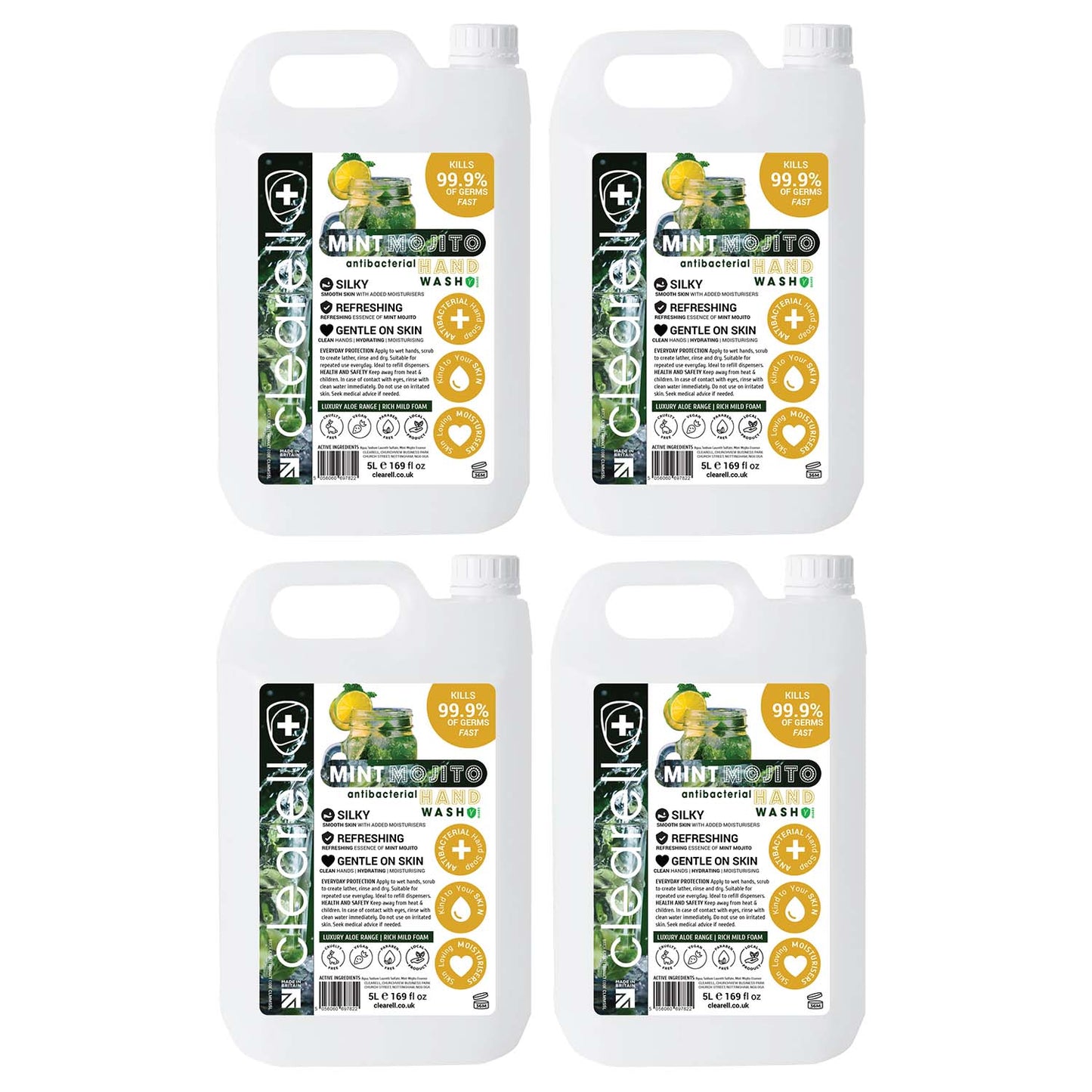 Clearell 20L | MINT MOJITO | 4 x 5L Pack | Luxury Hand Soap Liquid Wash 20 Litre
