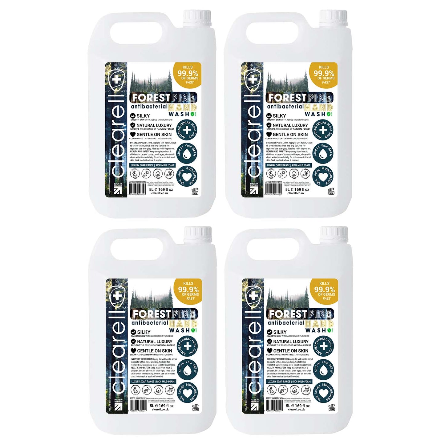 Clearell 20L | FOREST PINE | 4 x 5L Pack | Luxury Hand Soap Liquid Wash 20 Litre