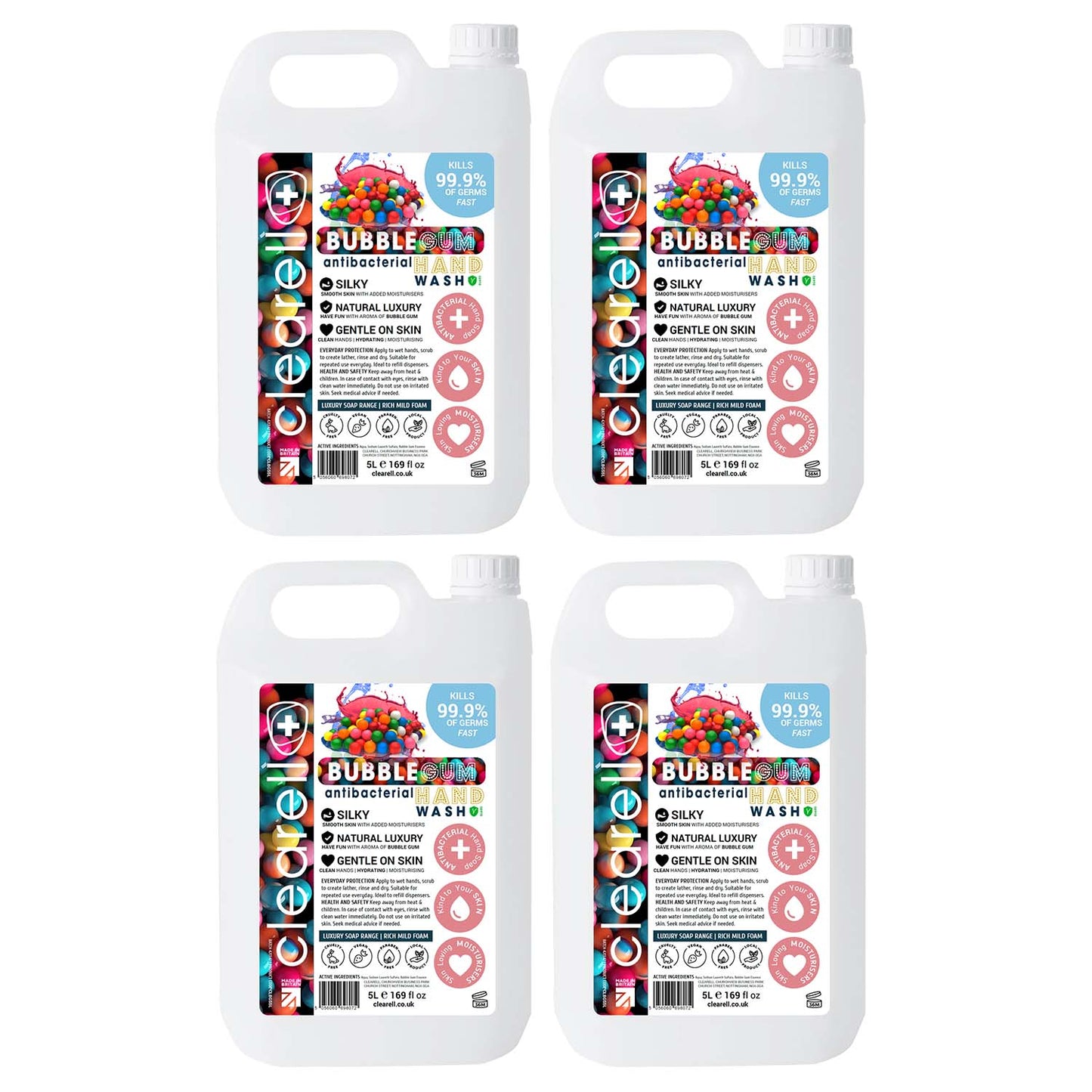 Clearell 20L | BUBBLE GUM | 4 x 5L Pack | Luxury Hand Soap Liquid Wash 20 Litre