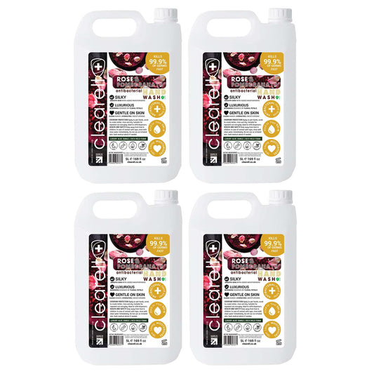 Clearell 20L | ROSE & POMEGRANATE | 4 x 5L Pack | Hand Soap Liquid Wash 20 Litre
