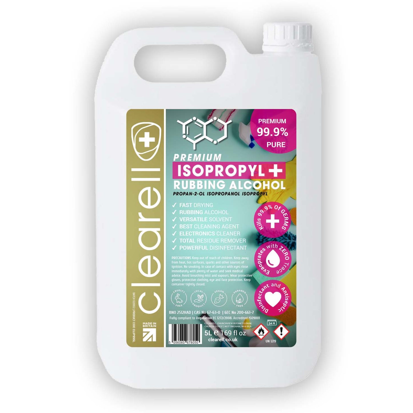Clearell 5L -100L | RUBBING ALCOHOL | 99.9% 99.9% IPA Isopropyl Disinfectant Isopropanol | In Litres