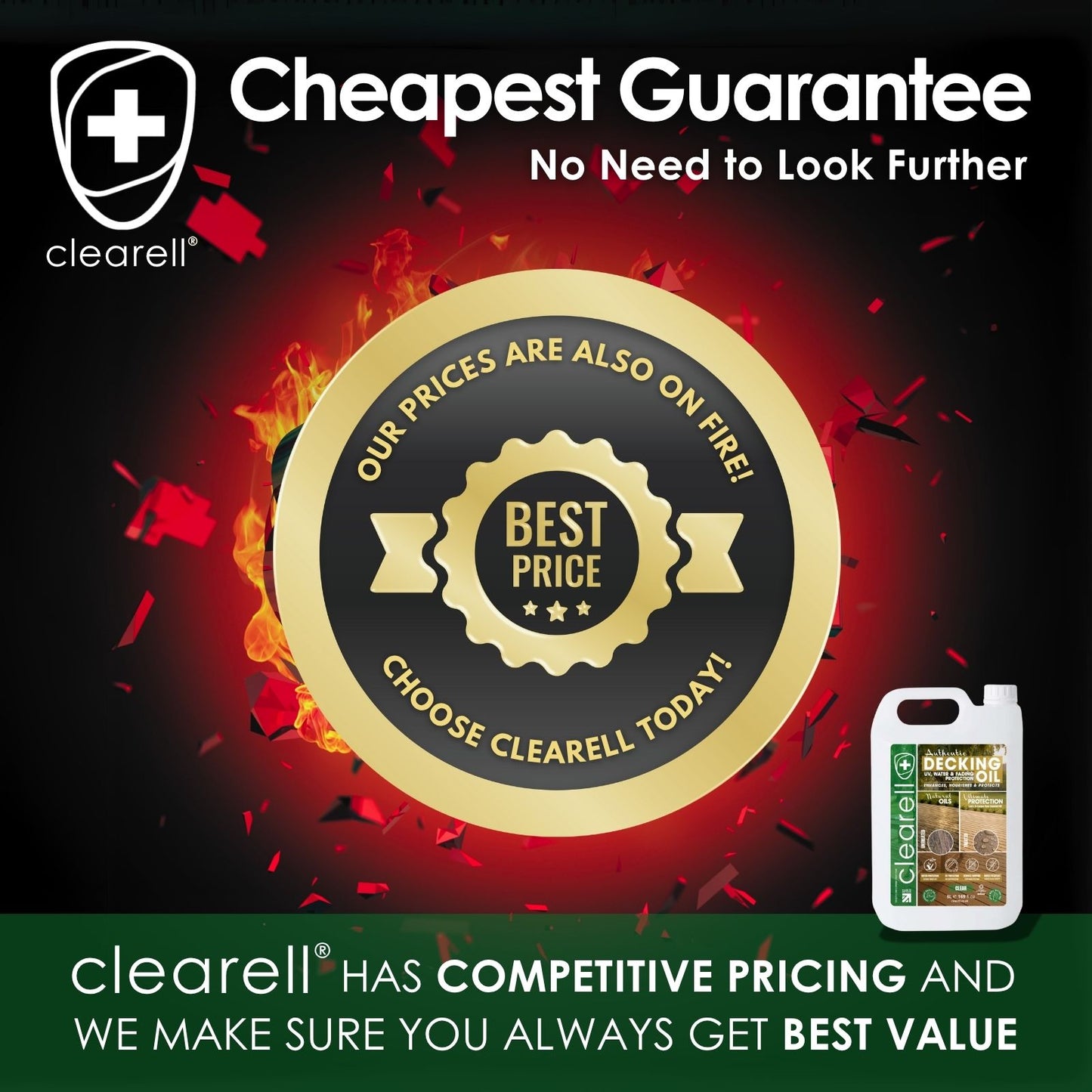 Clearell 5L - 100L | DECKING OIL | Nourishes & UV Protects Outdoor Wood -  Mould Protection, Water Protection Sealer & Preserver Suitable for All Decking, Fences, Sheds & Furniture - Softwood & Hardwood in Litres