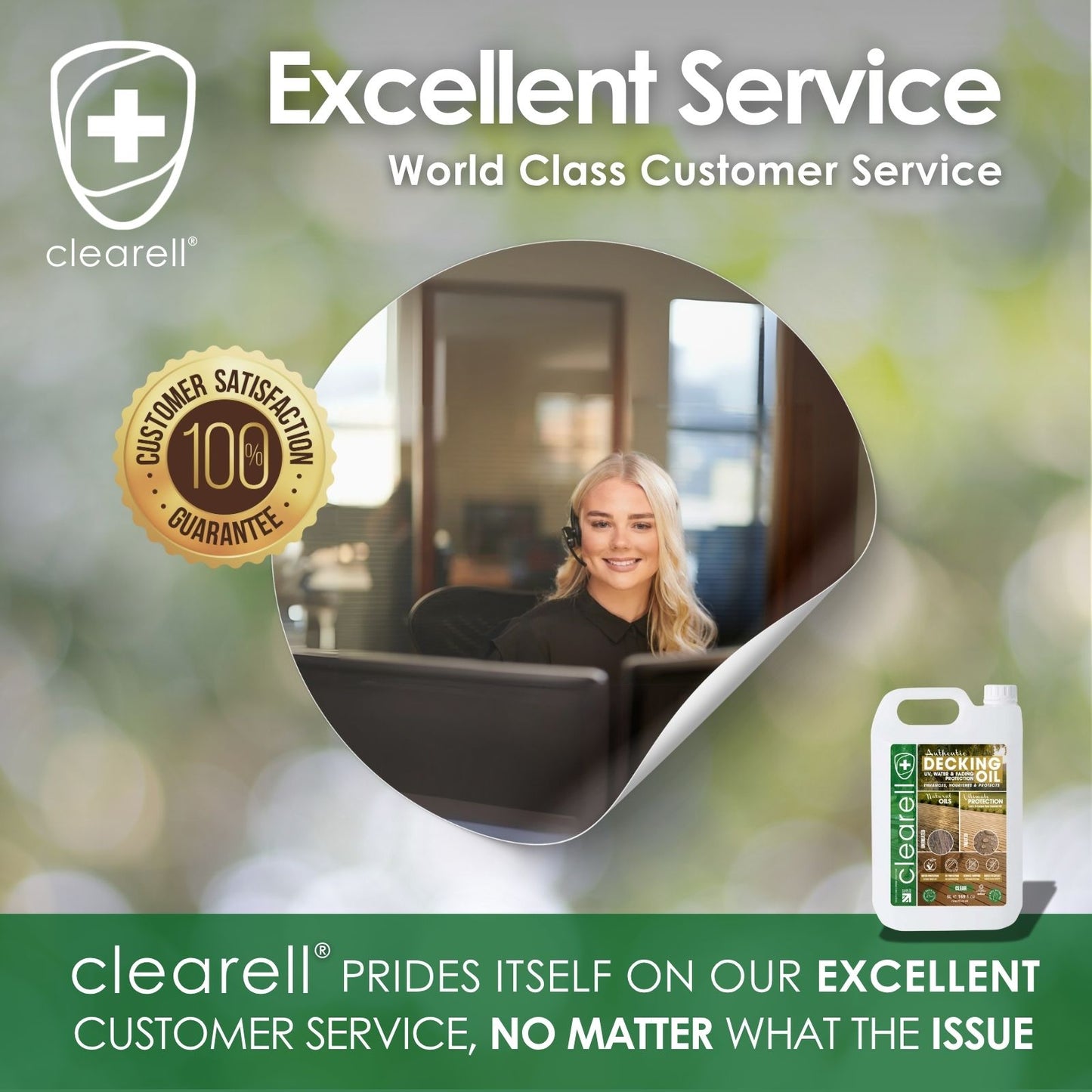 Clearell 5L - 100L | DECKING OIL | Nourishes & UV Protects Outdoor Wood -  Mould Protection, Water Protection Sealer & Preserver Suitable for All Decking, Fences, Sheds & Furniture - Softwood & Hardwood in Litres